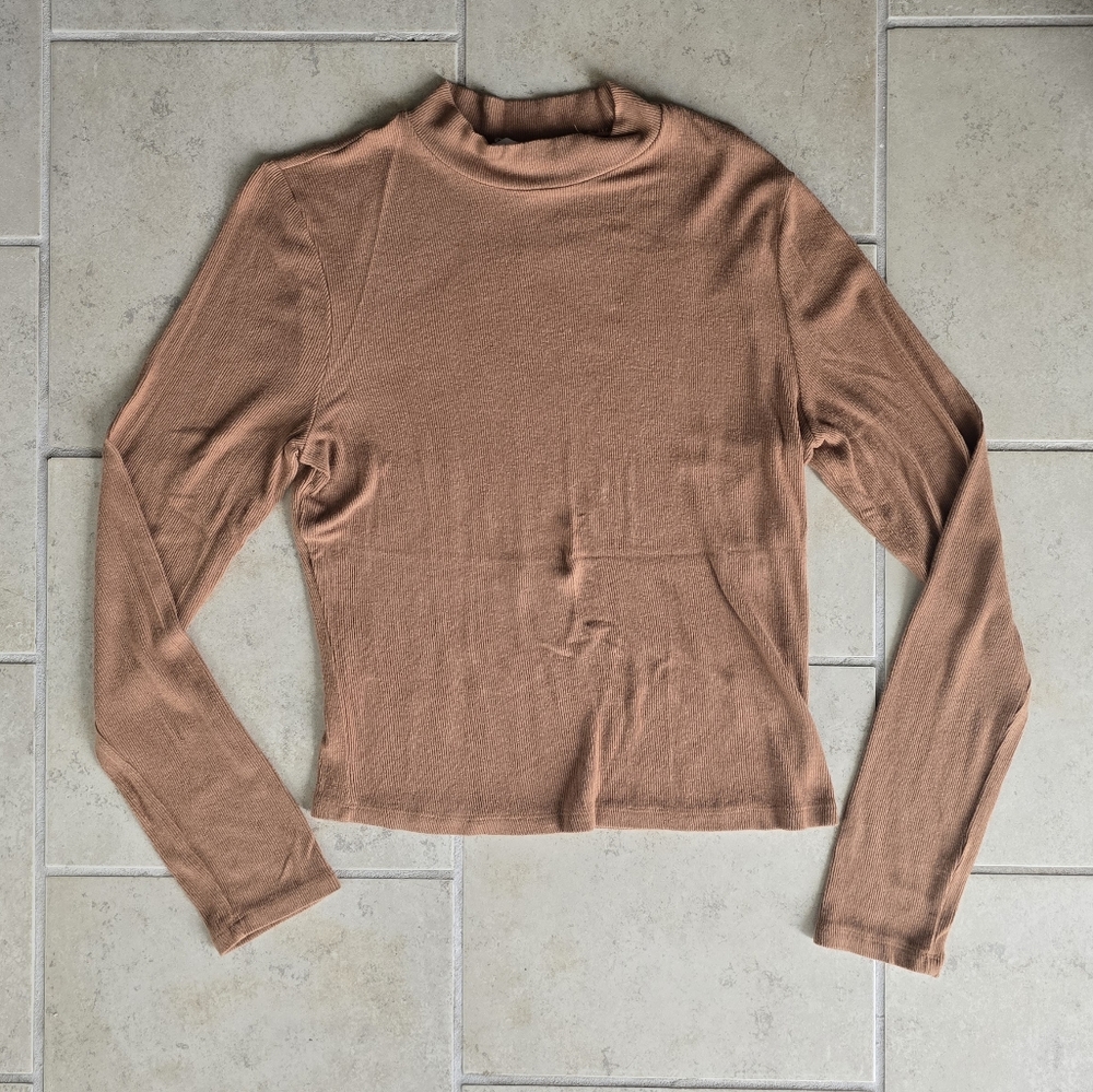 Tan Mock Neck Long Sleeve Top